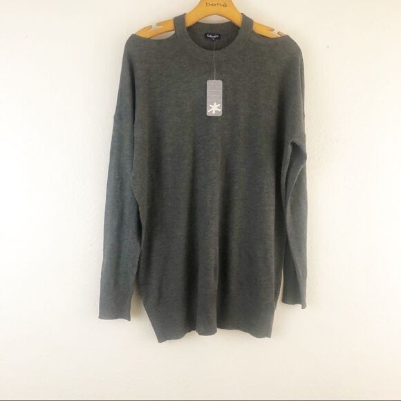 Splendid cut shoulder long sleeves charcoal gray sweater size M. New with tags - Picture 2 of 7